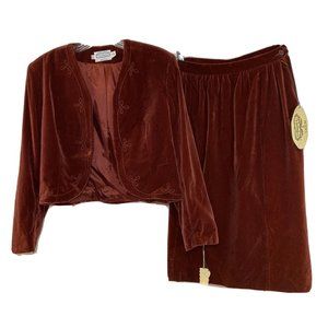 VTG The Villager Womens Medium Skirt Blazer Suit Set Velvet NOS 70s